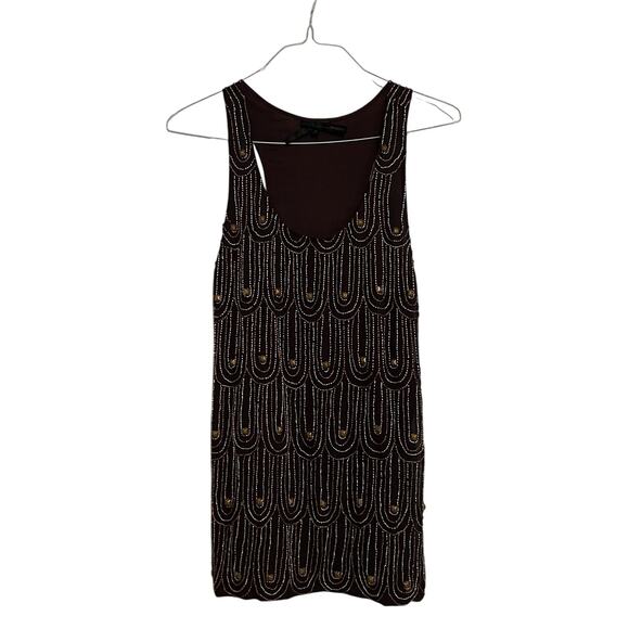 Women's Anaikka Beaded Copper & Silver Coca Sleeveless Mini Dress Size 2 - Picture 1 of 8